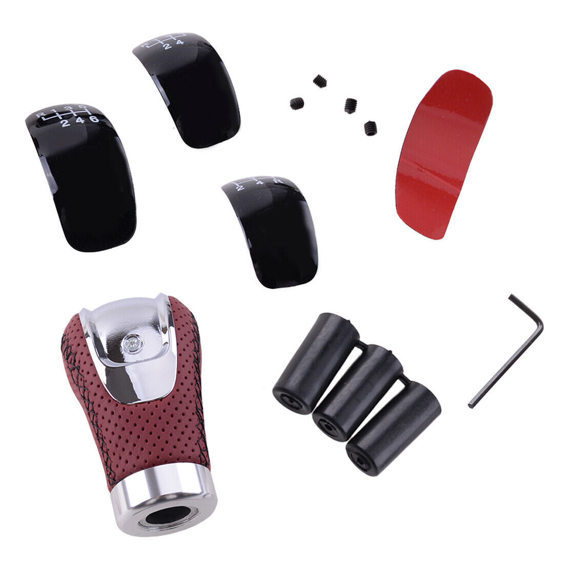 Set 5/6 Speed MT Manual Car Gear Stick Shift Knob Shifter Synthetic Leather Red