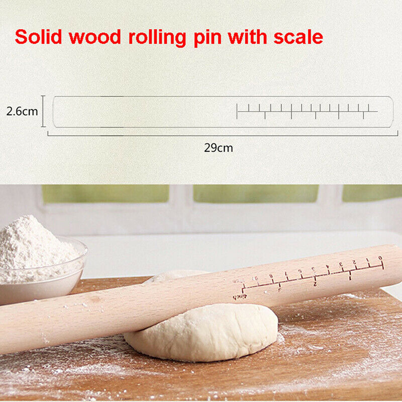 Solid Wood Rolling Stick With Scale Pie Rolling Pins Dough Roller Baking .l8