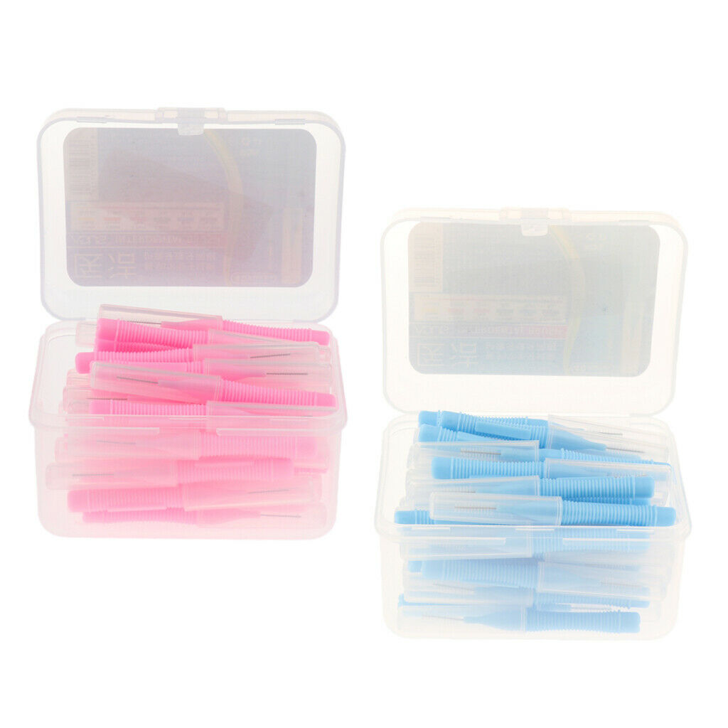 80x Portable Interdental Brush Flosser Toothpick with Lids Oral Blue+Pink