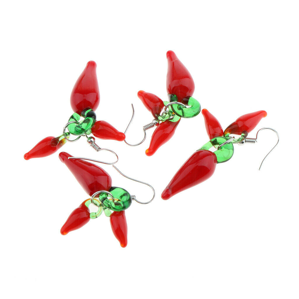2 Pairs of Fire Red Lampwork Cluster Glass Drop Earrings with