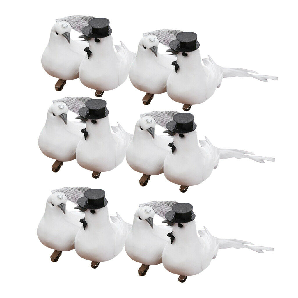 12pack White Dove Pigeon Clip Modeling Ornaments Home Crafts 5.9x3.1x2.8inch