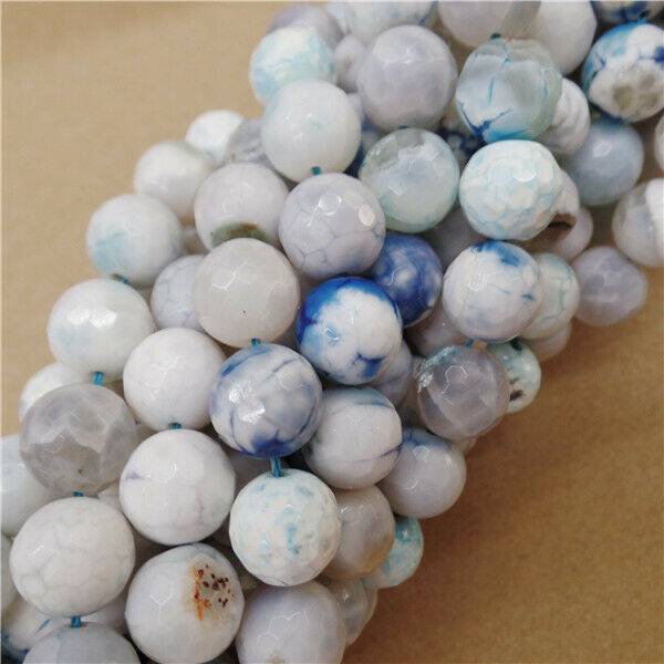 1 Strand 10mm Blue Fire Dragon Veins Agate Round Ball Loose Beads 15.5" HH9046