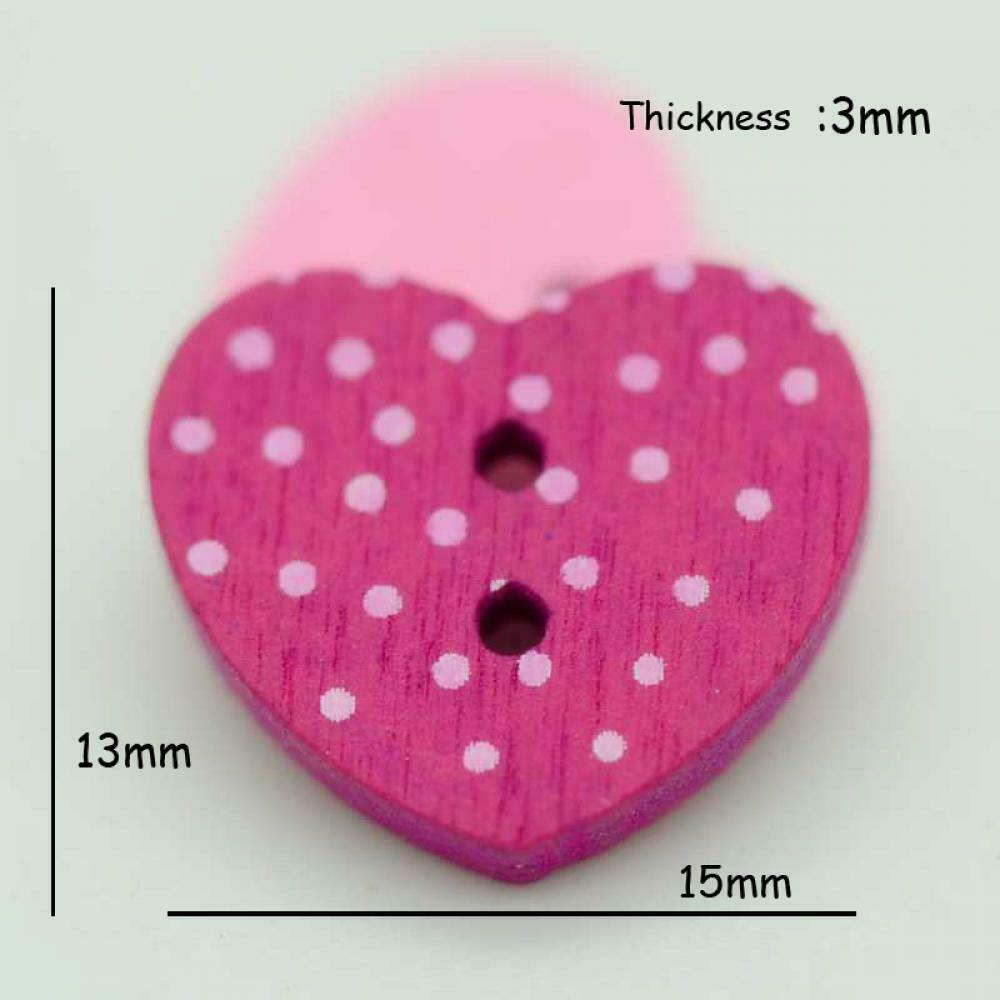 100 PCS Fashion 2 Holes Decor Multicolor Heart Shape Button Wooden Sewing