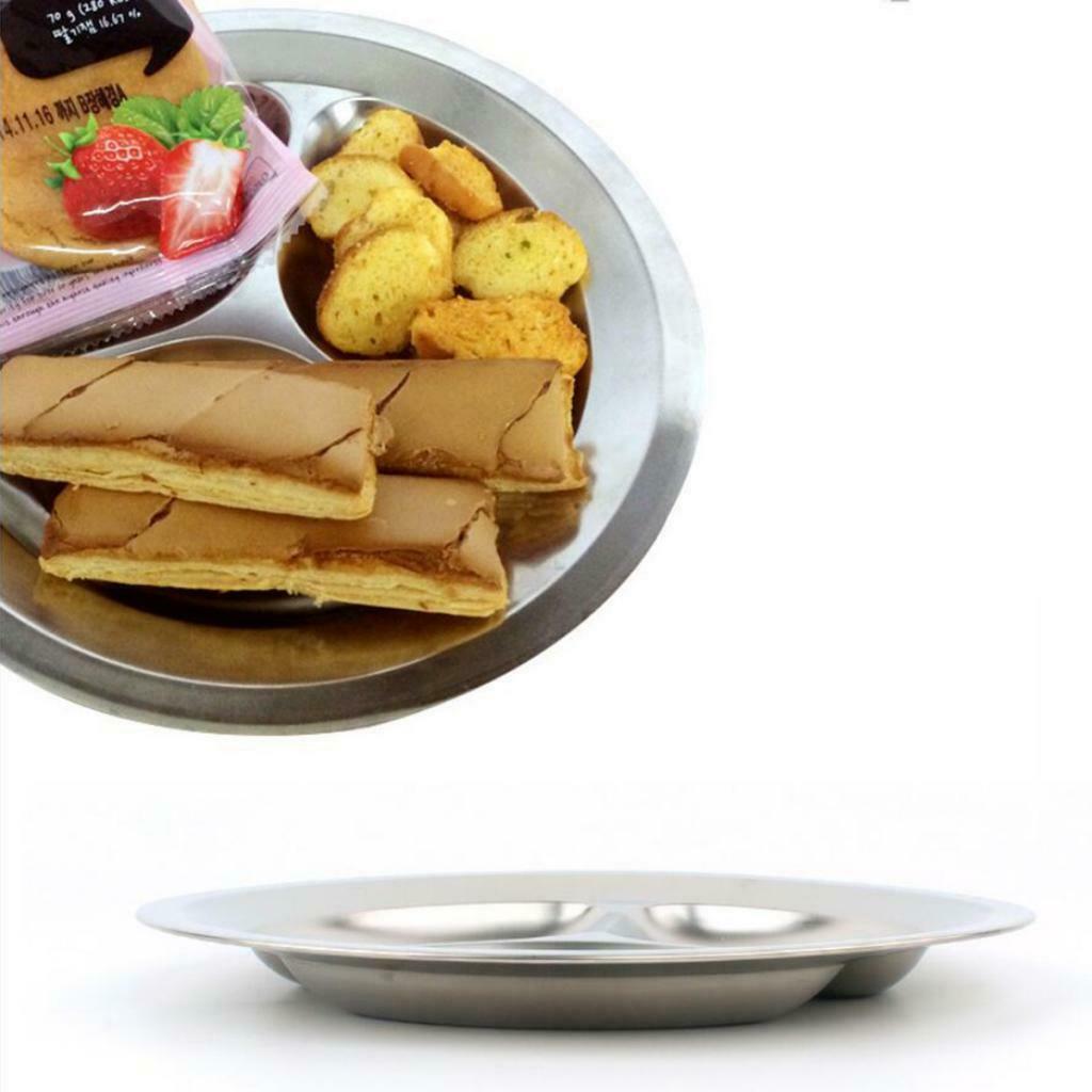 Round 201 Stainless Steel Divided Plates for Kids Picnics Portion Control
