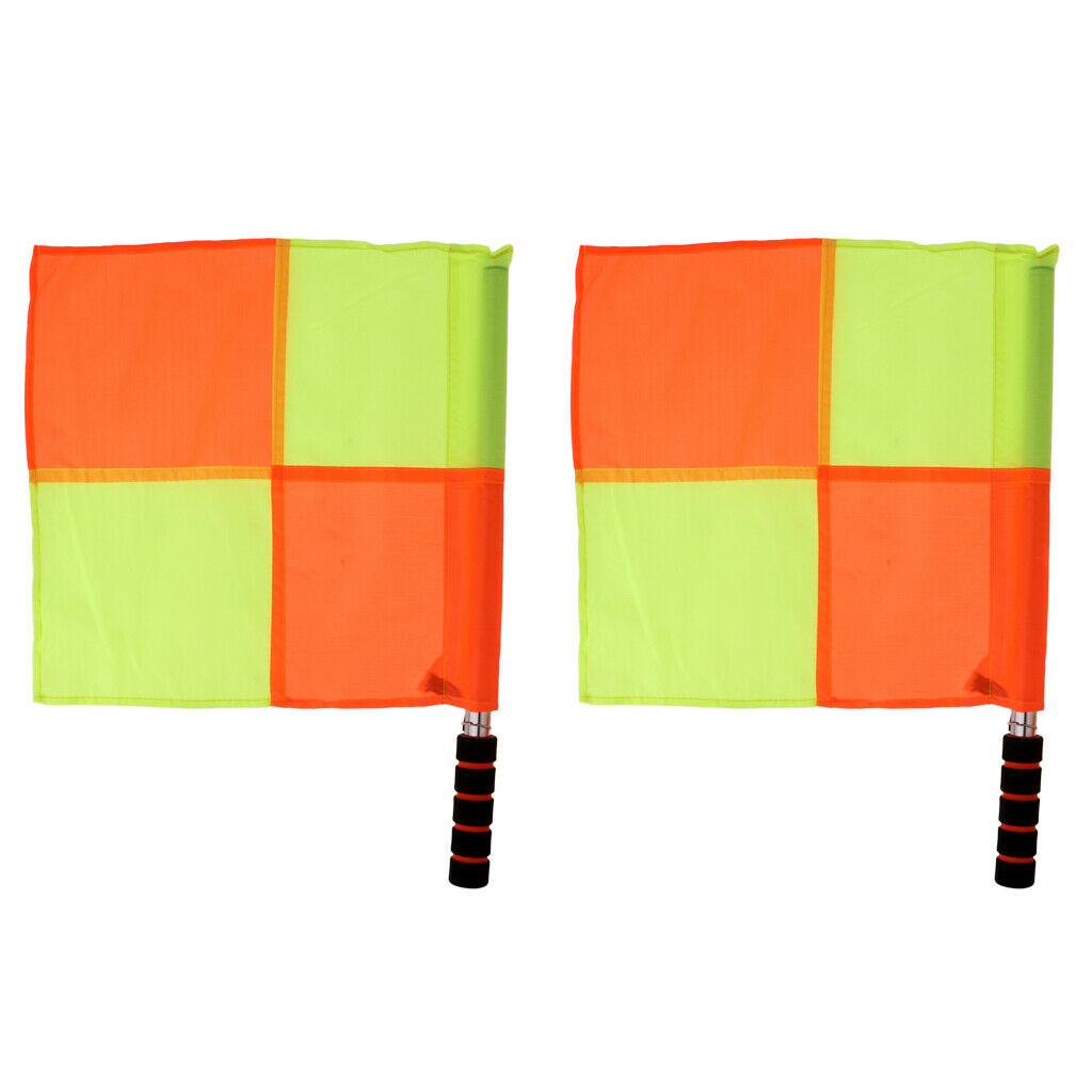 2x Official Soccer Football Linesman Referee Flags with Stainless Steel Rod