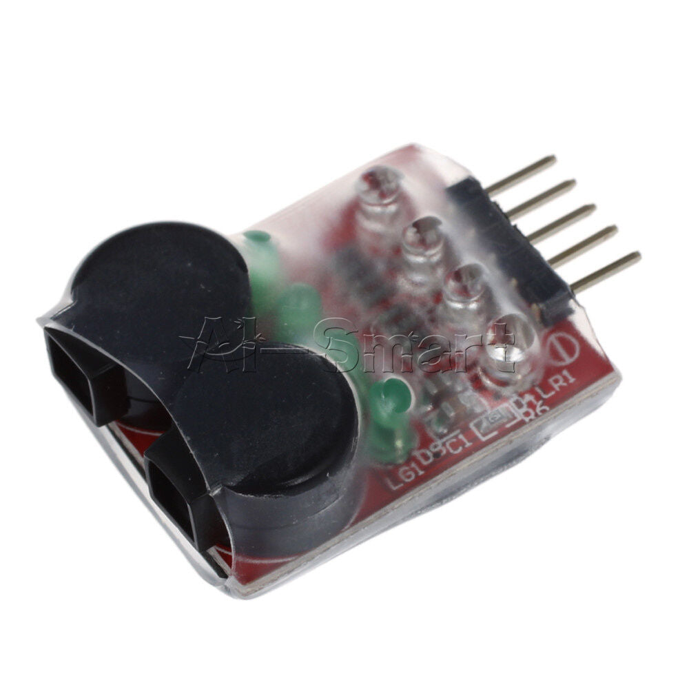 Low Voltage Dual Speaker 2S-4S Cell Lipo Battery Alarm Buzzer w/ LED 7.4V-14.8V