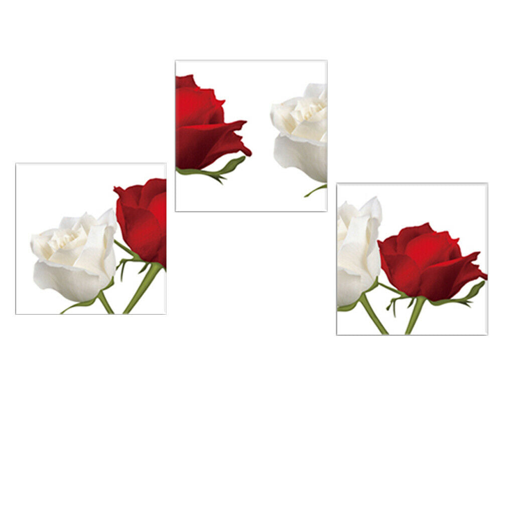 3 Panel Red And White Roses Paintings On Canvas Artwork Picture Print
