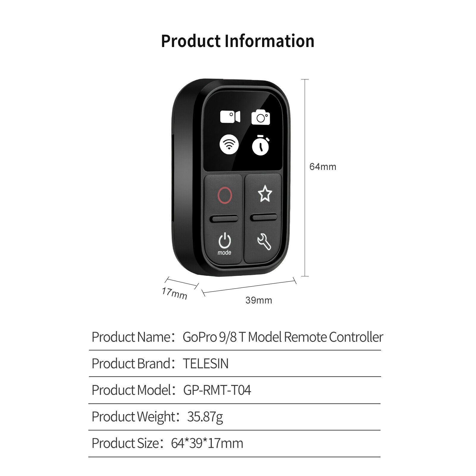 Waterproof Smart WIFI Remote Control for GoPro HERO 8/9/Max Camera