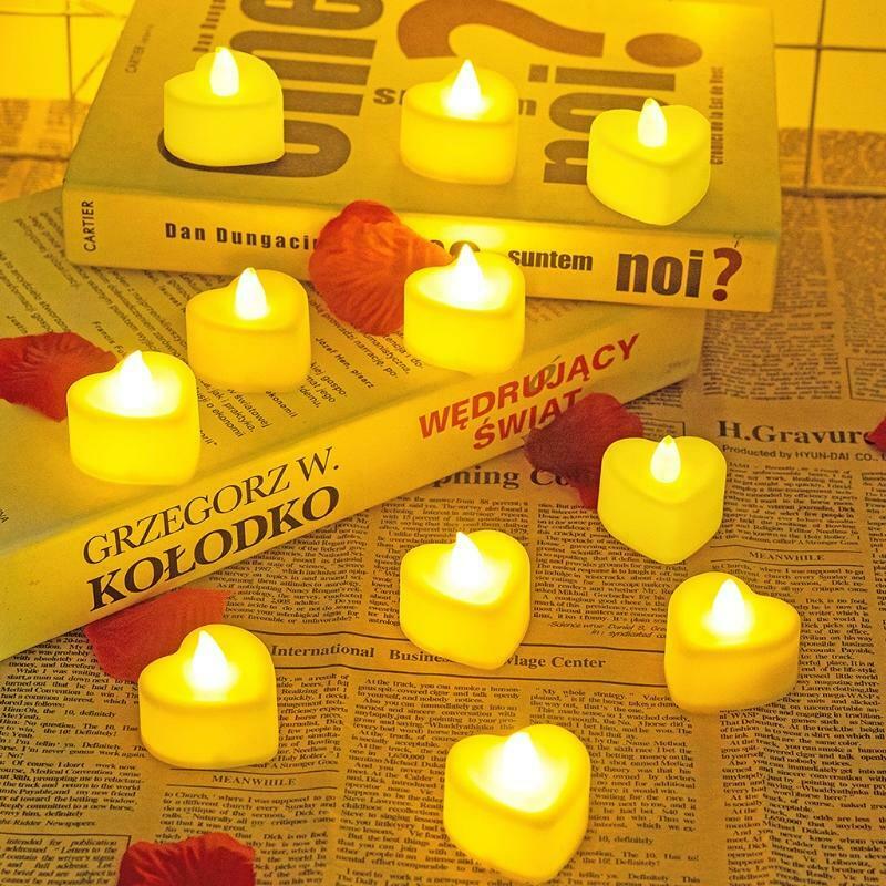 6pcs Heart Shape LED Tealight Candles Battery Operated Electric Glitter Candle