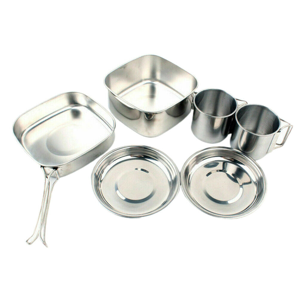 6pcs Cookware Outdoor Portable Cooking Fryer Wok Cups Plates Tableware Sets