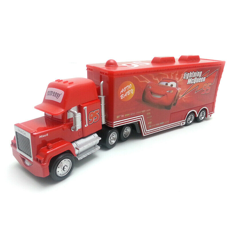 Disney Pixar Cars Mack Truck Trailer & McQueen 2pcs Metal Cars Set New Loose