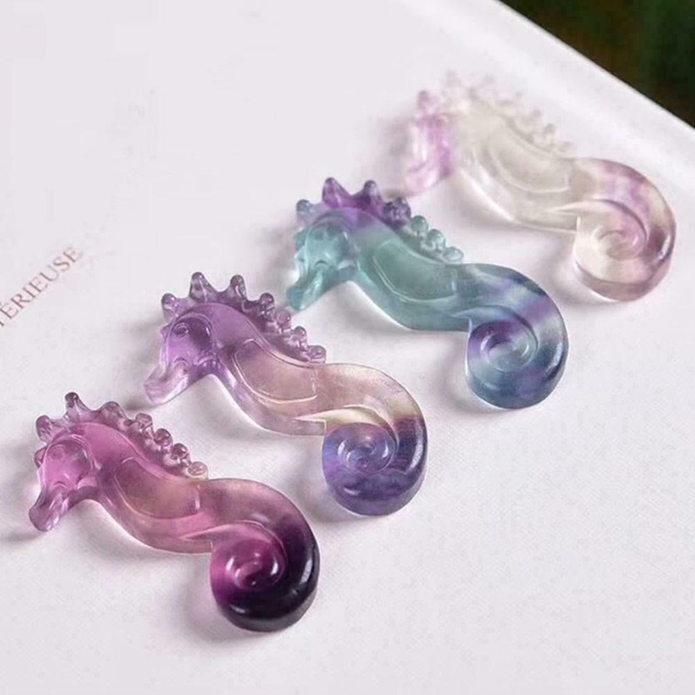 1PC Natural Quartz Crystal Fluorite Carved Seahorse Healing Hippocampus D6R2