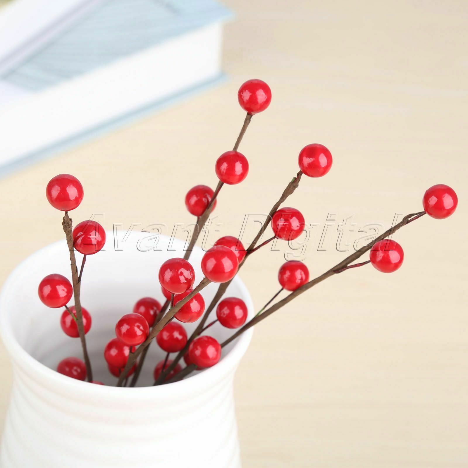 Decoration Red Artificial Holly Berries Branch DIY Christmas Berry Wreath 10Pcs