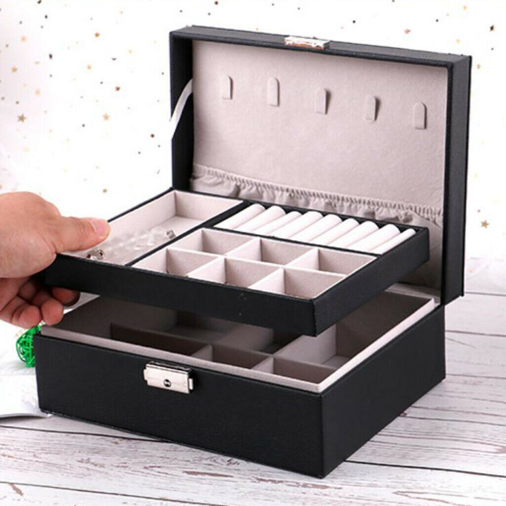 3pcs Jewelry Box Dual Layer Storage Case for Brackets Necklace w/ Lock