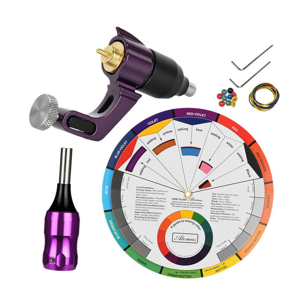Tattoo Machine Kit w/ Color Wheel Practise Set for Body Tattooing Art Purple