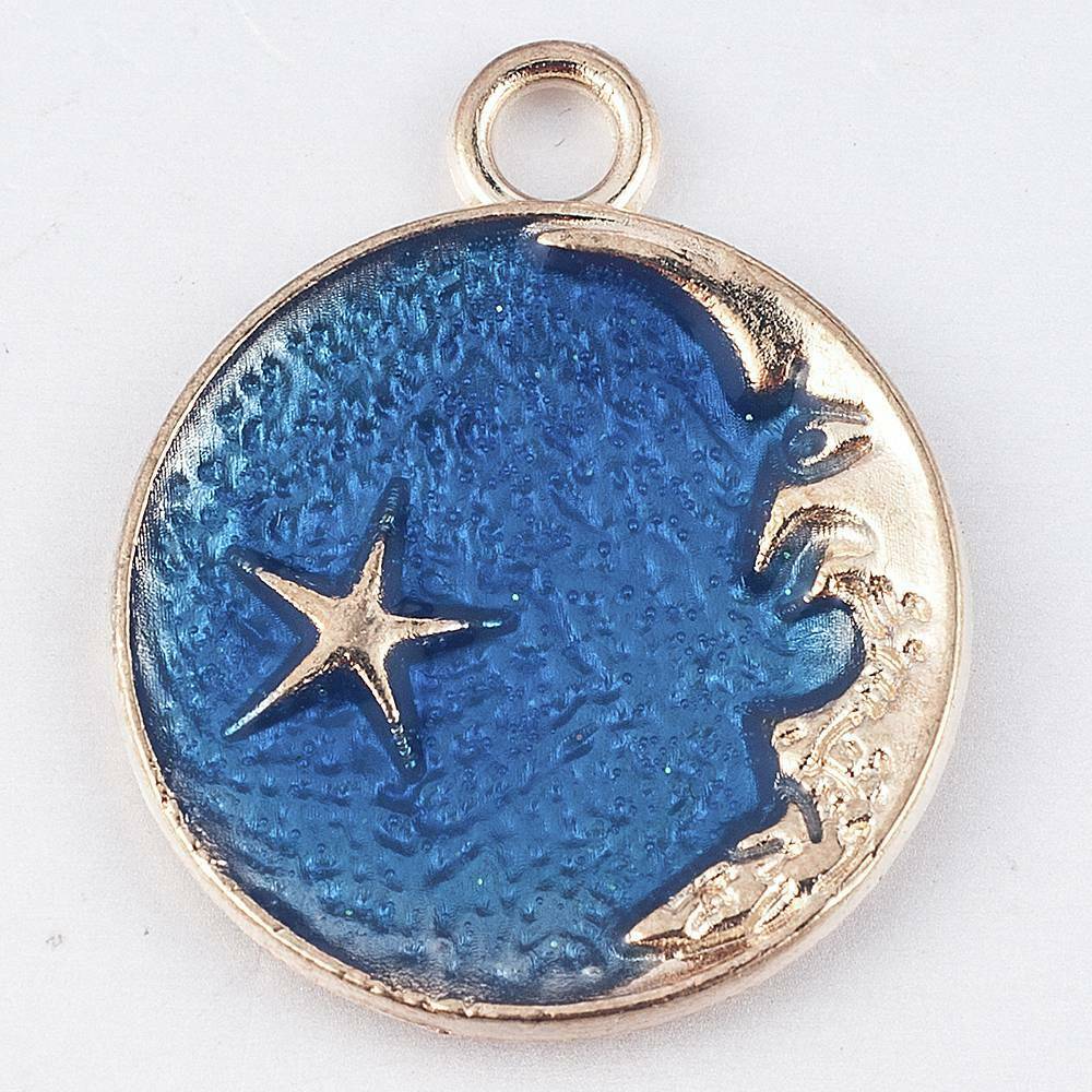 8PCS Alloy Moon/Star/Planet Enamel Charm Pendant For DIY Jewelry Craft Making
