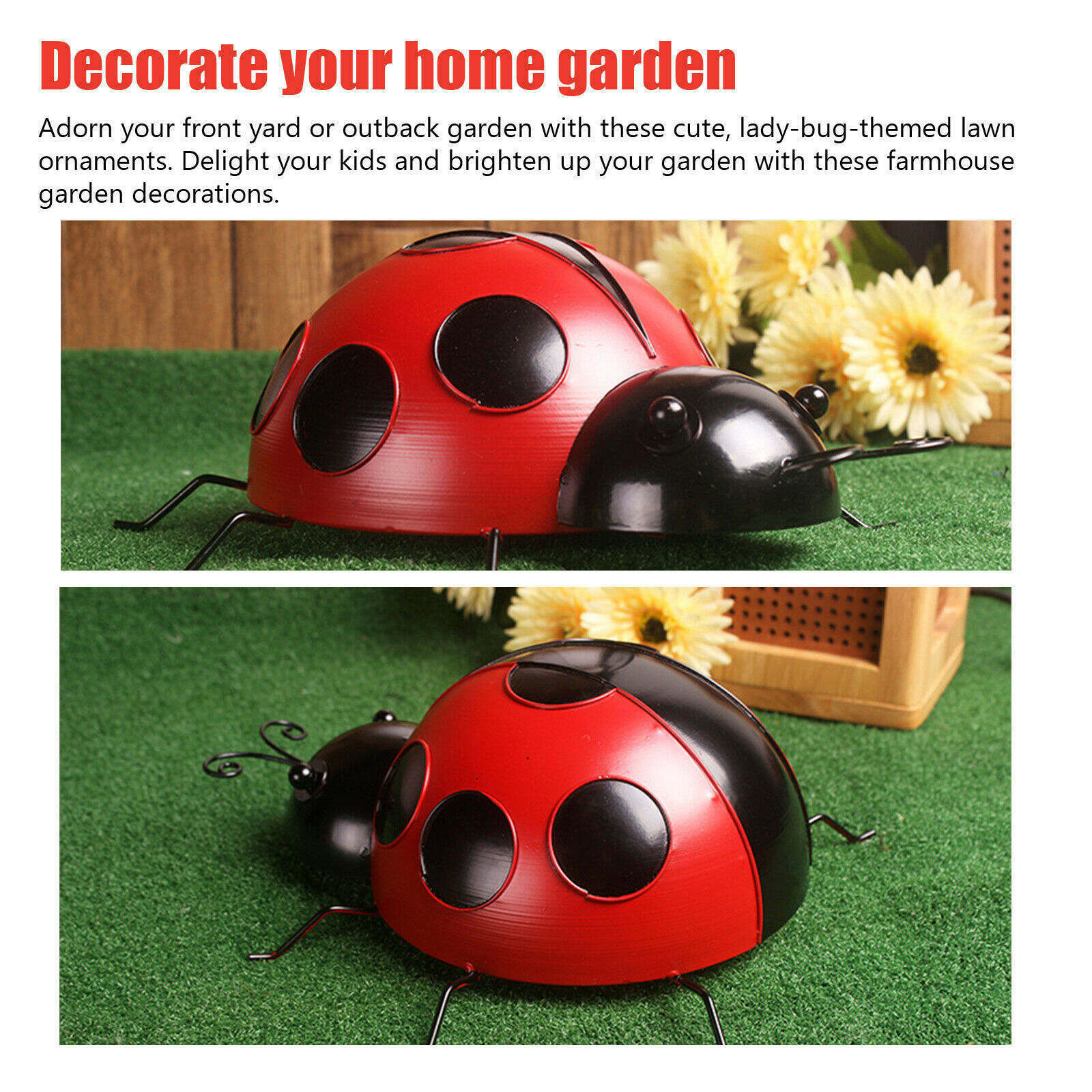 4pcs Metal Bugs Ladybugs Wall Ground Fence Garden Outdoor Art Decoration ladybug