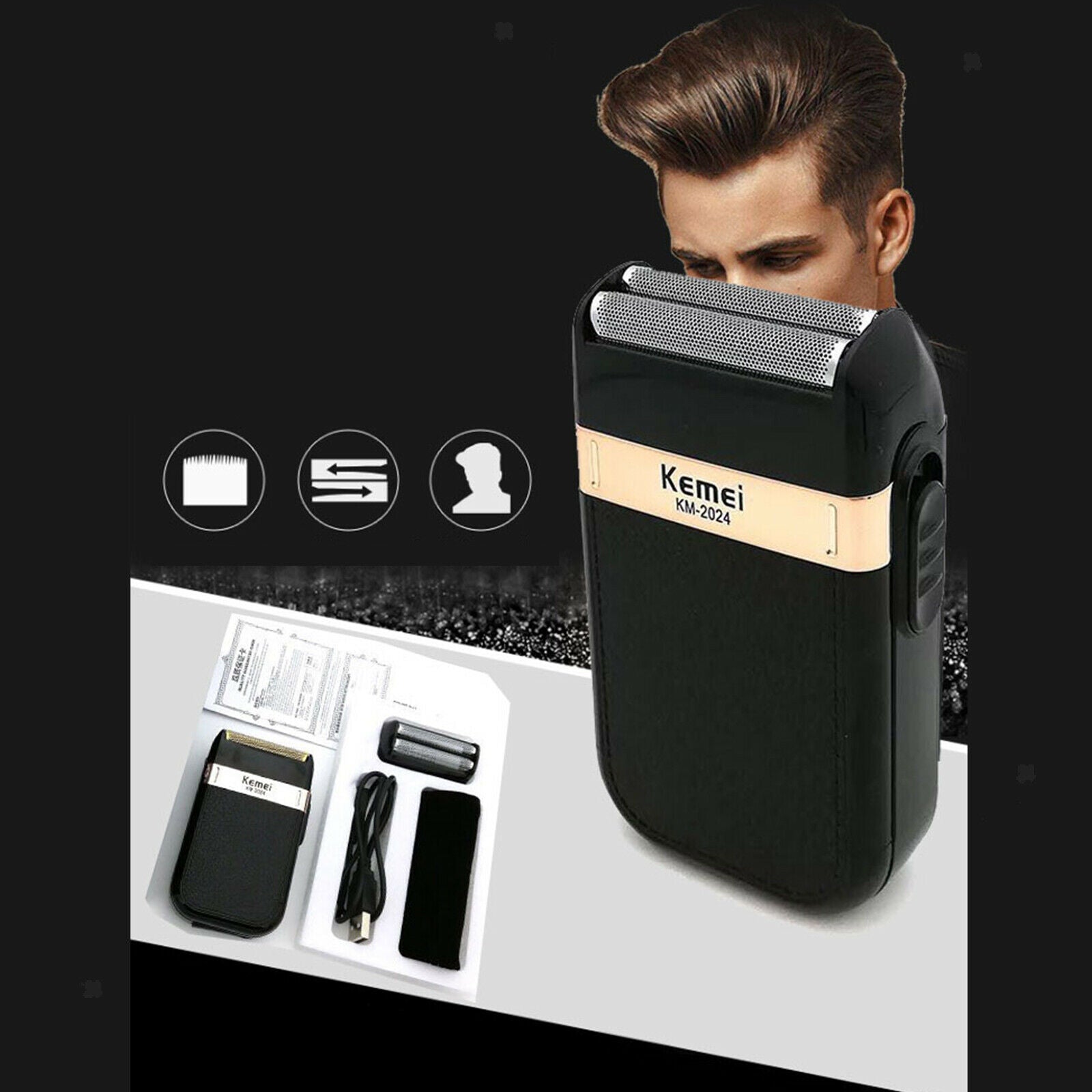 km2024 USB Electric Razor Beard Reciprocating Precision Grooming Trimmer for Men