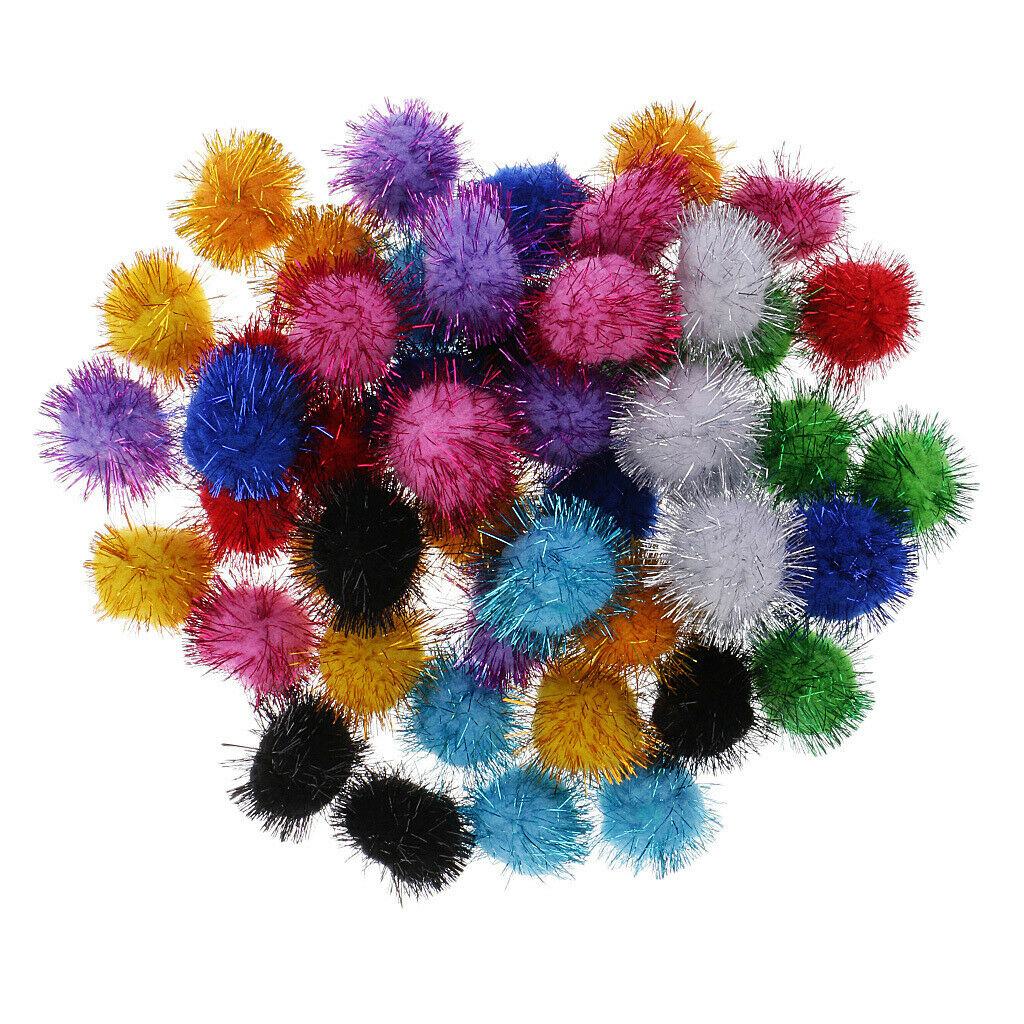 50PackS Glitter TINSEL Pompom POM POMS BALLS Handmade Crafts Cat Toys 3.5cm