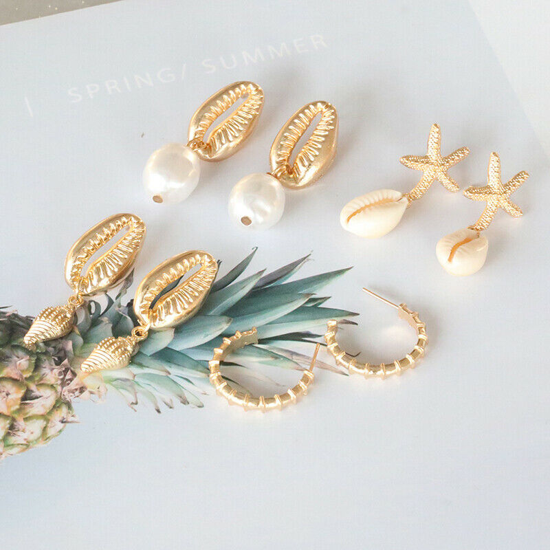 4Pairs/Set Bohemia Women Shell Conch Statement Earrings Drop Dangle Earri.l8