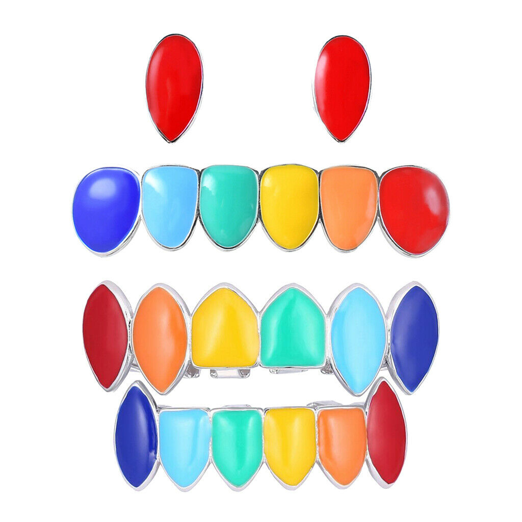 2 Sets Of Colorful Hip Hop Fang Teeth Grills Hollowen