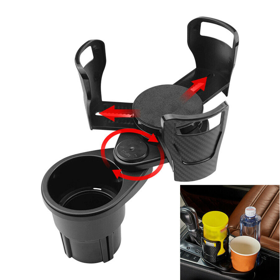 Adjustable Dual Car Center Console Cup Holder Bottle Drink Carbon Fiber Look 1x