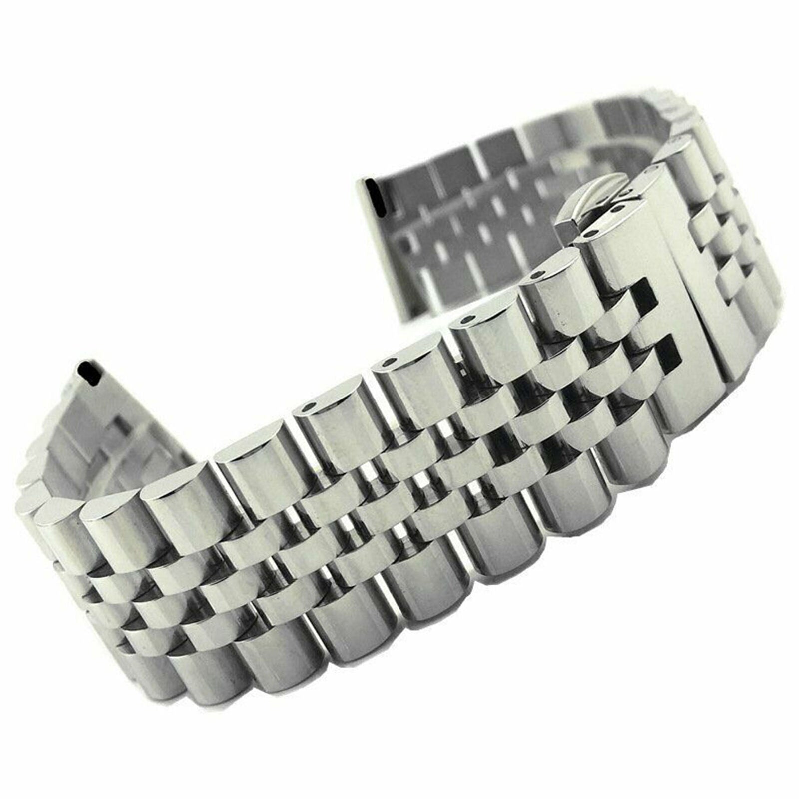 Curved End Solid Stainless Steel Metal Bracelet Watch Band Strap Replacement