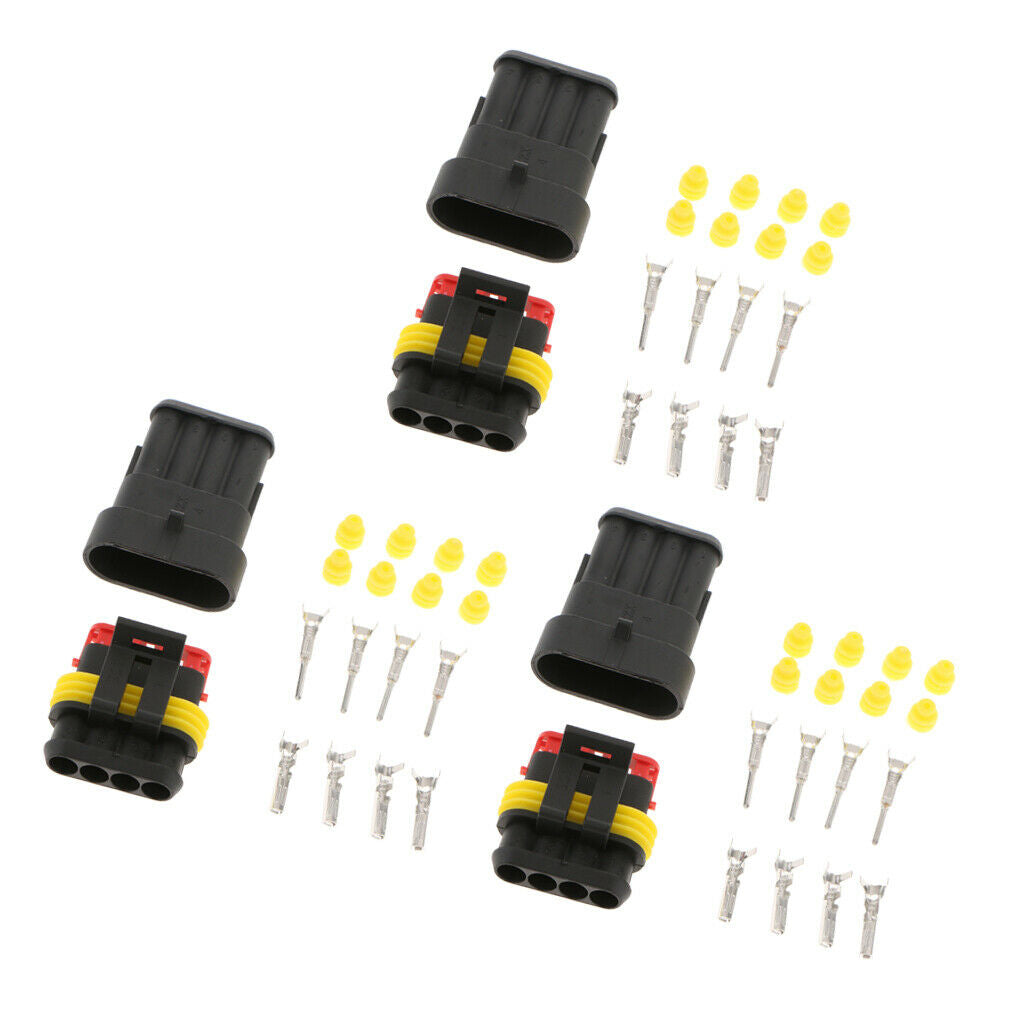 3 Set Car Waterproof Electrical Connector Plug Terminals Heat Shrink 4Pin Way