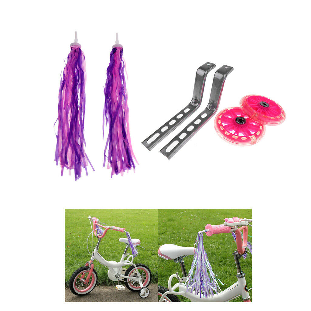 Kids Bike Stabilizer Training Wheel Pink Stable Cycle Handlebar Streamer