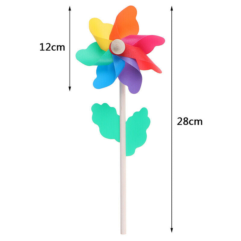 Colorful wood windmill garden party 7 leaves wind spinner ornament kids t.l8