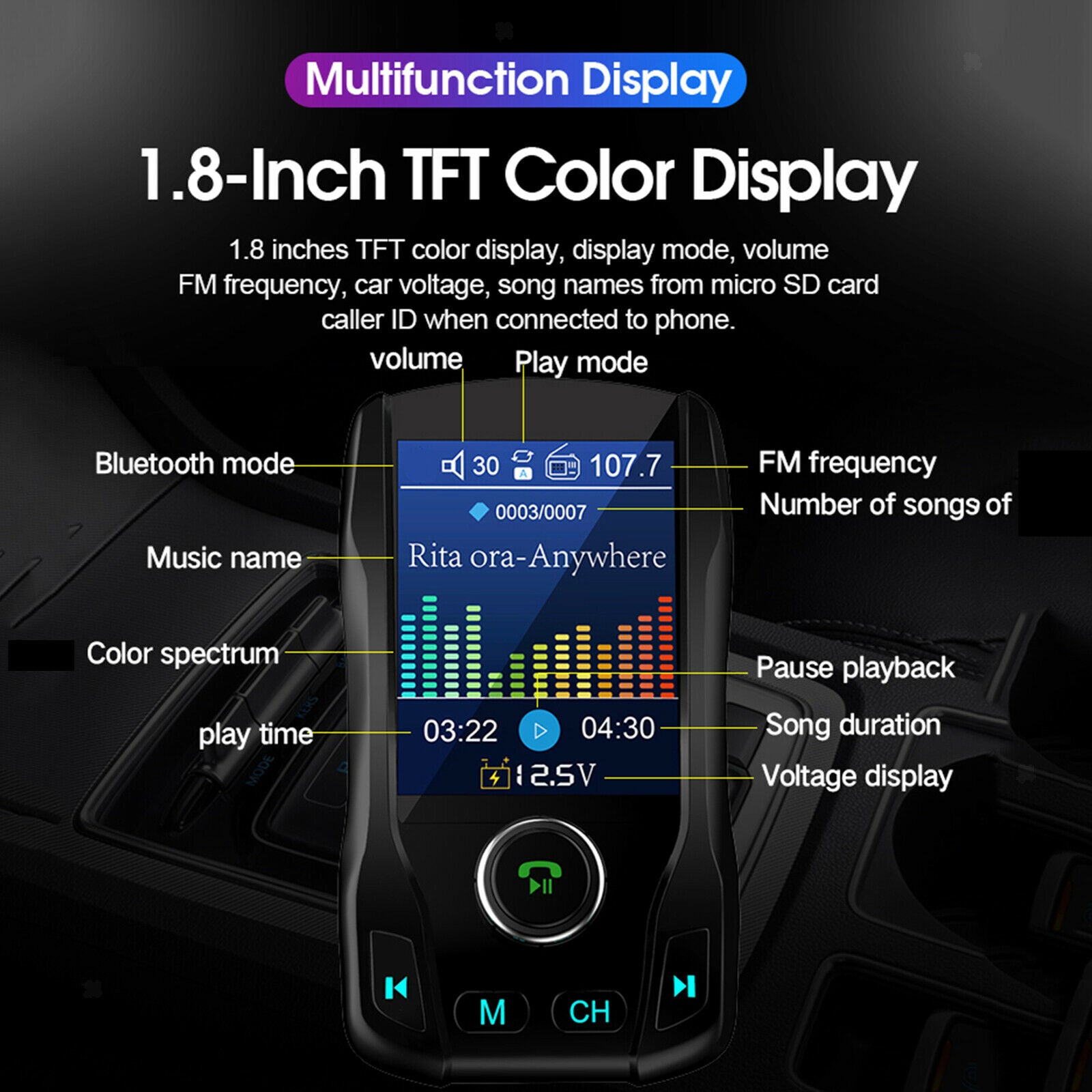 Car FM Transmitter Radio Car Adapter Car MP3 Player 2 Port USB Charge w/Mic