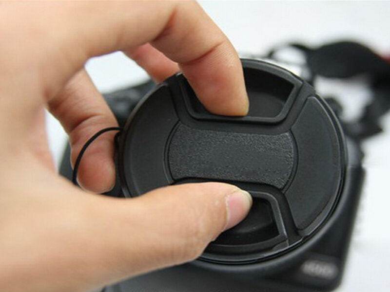 49mm Center Pinch Snap on Front Lens Cap Cover with String for Canon Nikon Sony