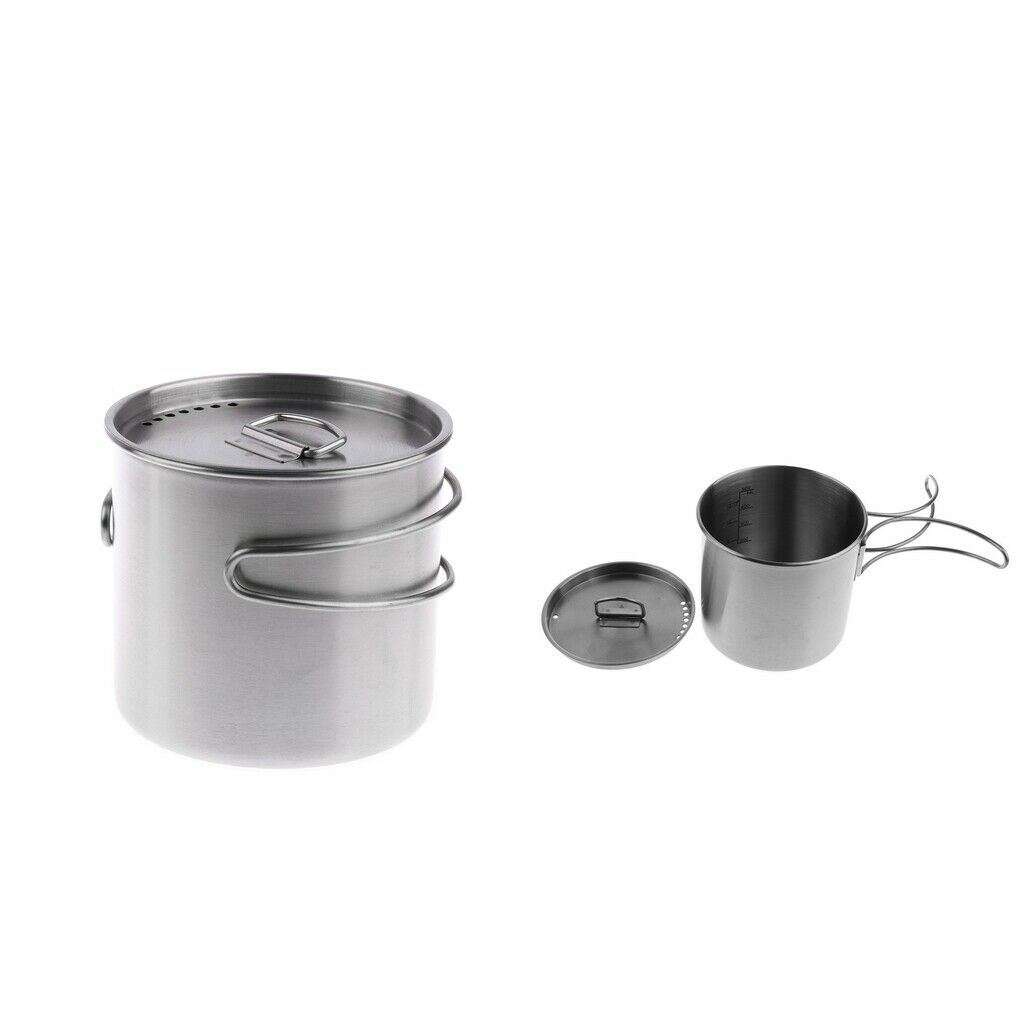 2pcs 500ml Stainless Steel Camping Cup Pot Bowl with Folding 9cm