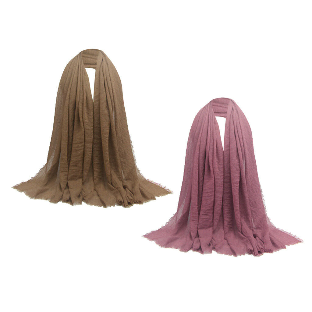 2 Pieces Muslim Ladies Soft Cotton Long Scarves Solid Hijab Shawl Head Scarf