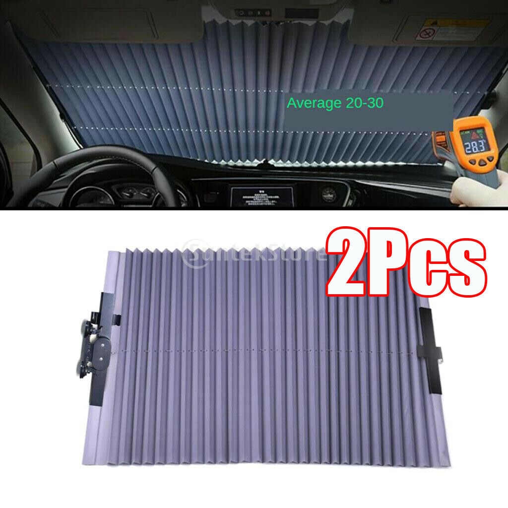 2x Auto Vehicle Retractable Sunshade Windshield Sun Visor 51.2x18.1 inch