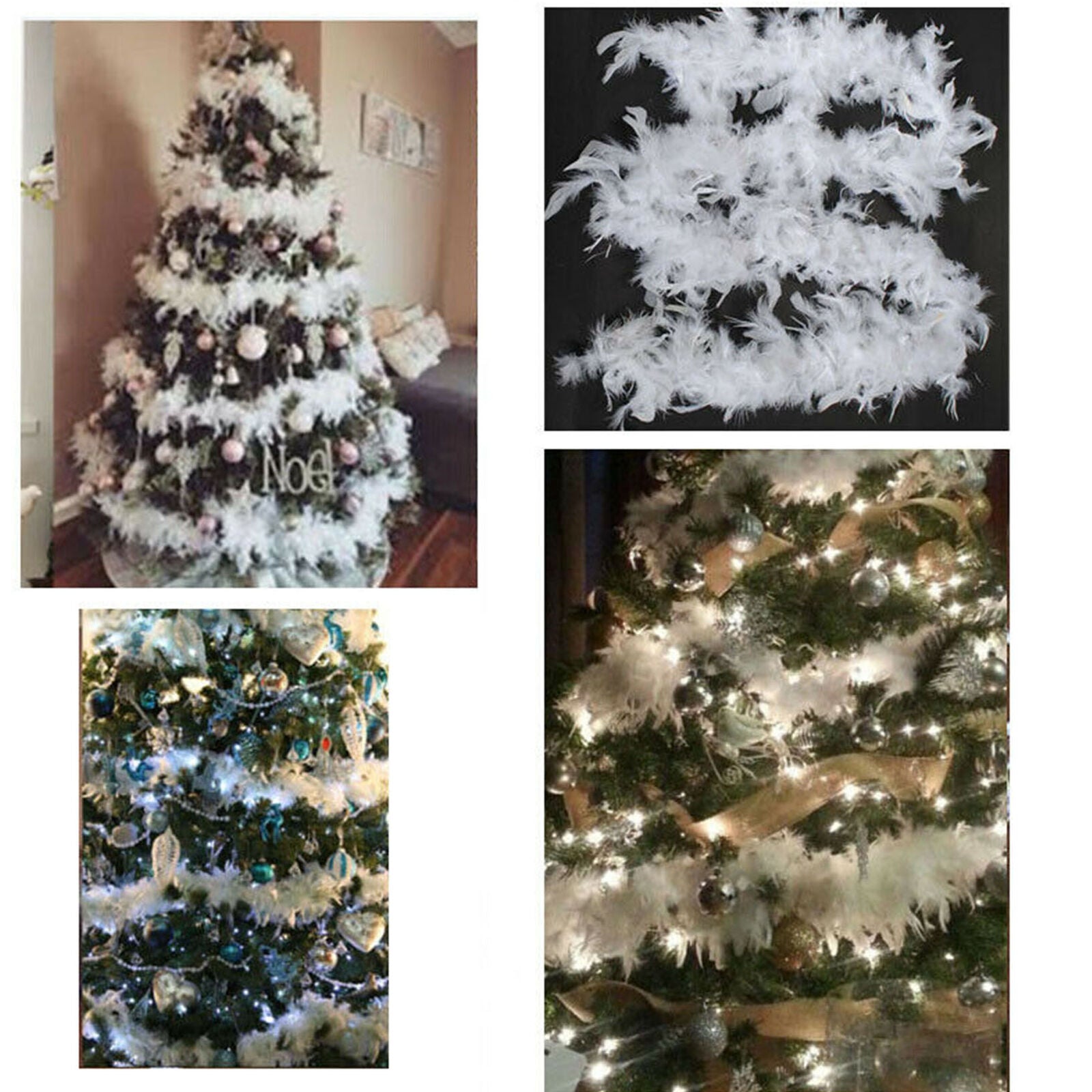 5PC 2M Christmas Tree White Feather Boa Home Party Xmas Ribbon Garland Decor
