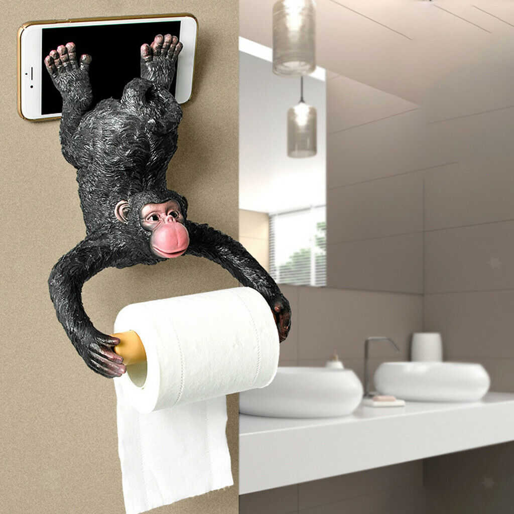 Cartoon Gibbon Statue Wall Mounting Paper Holder Decoration Punch-Free