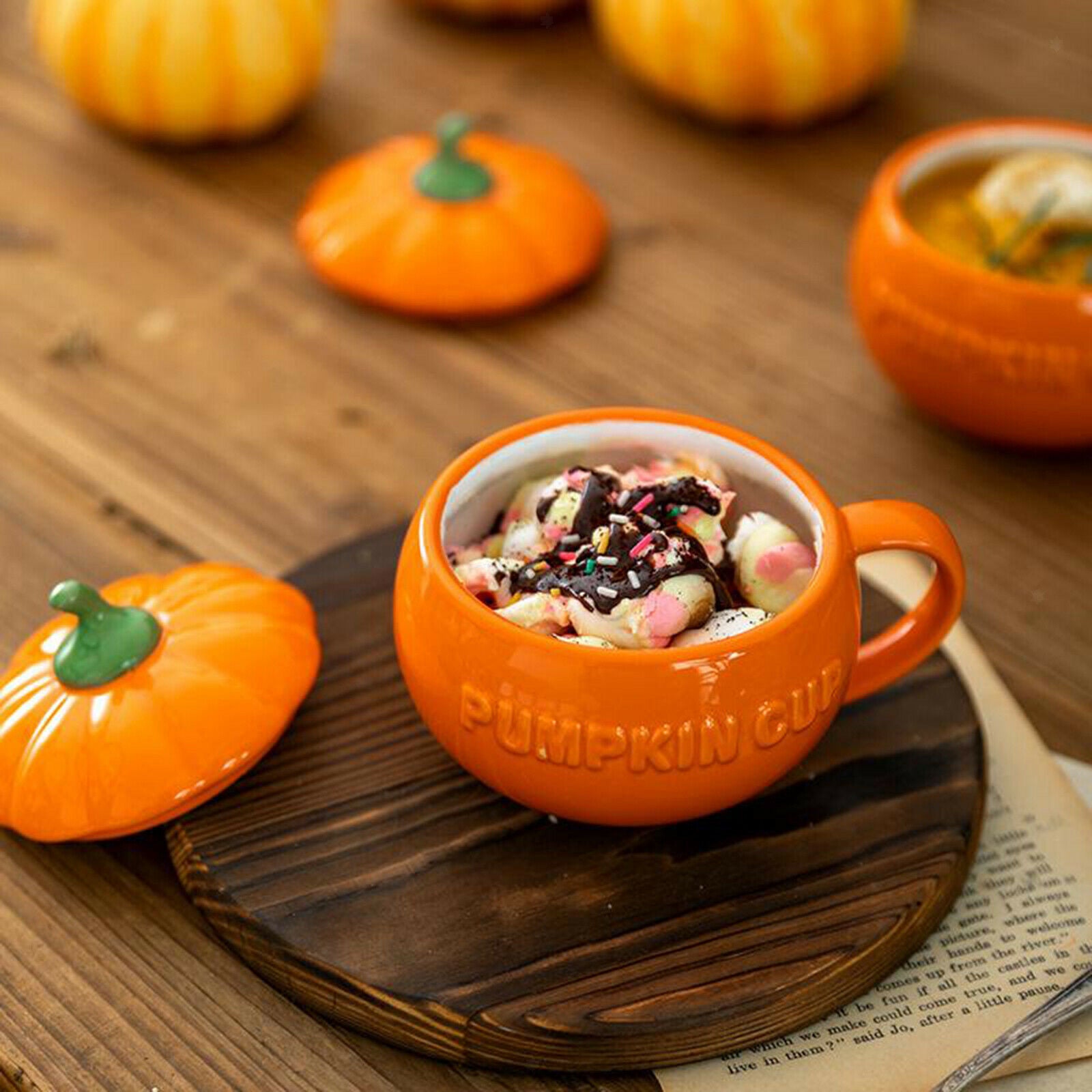 2X Creative Ceramic Pumpkin Coffee Morning Water Mug Cup Sugar Bowls Home Big