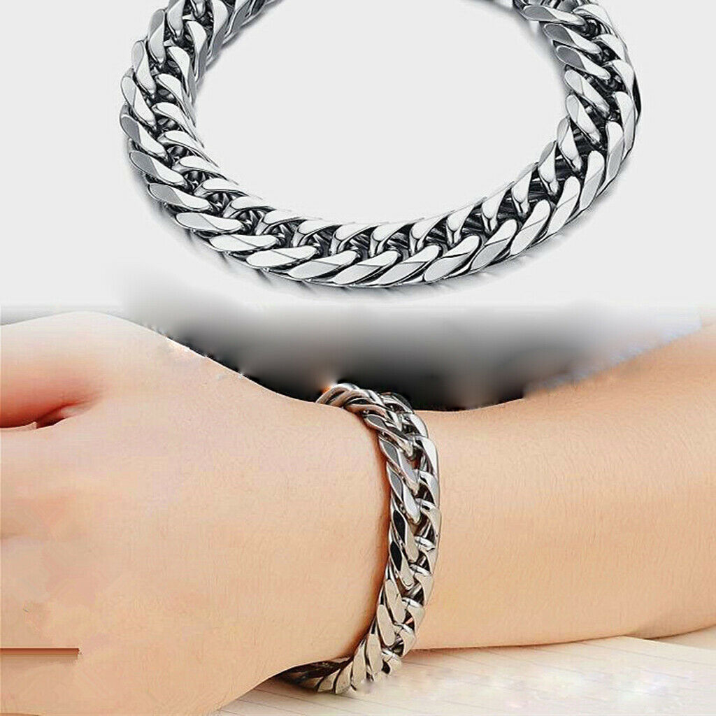 4pcs Casual Men Cuban Link Chain Bracelet Bangle Jewelry Lobster Clasp