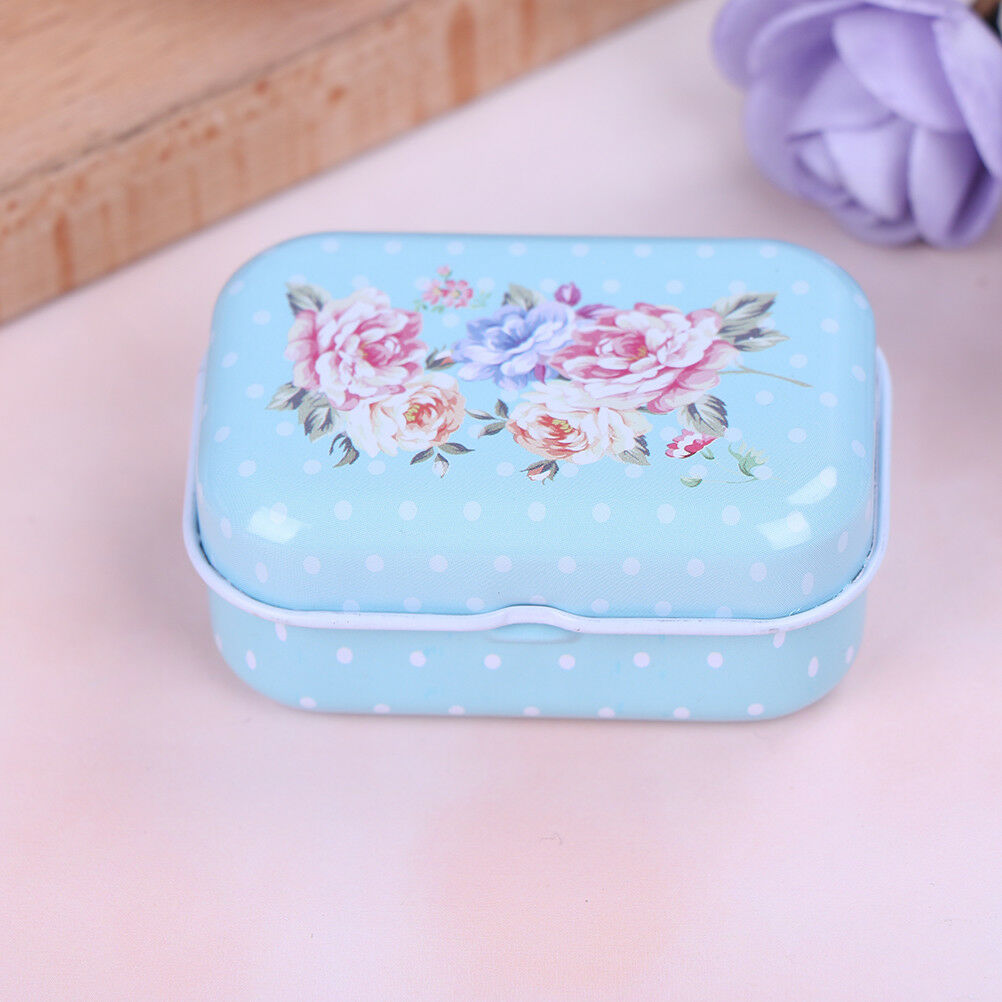 Mini flower tin trinket jewelry coin box tinplate storage case small recta.l8