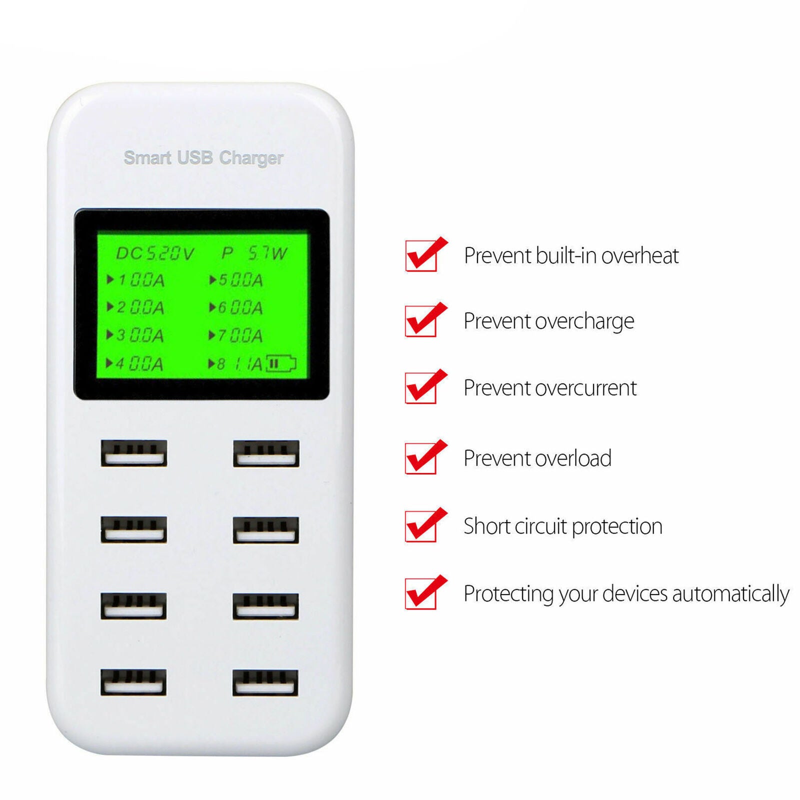 8-Port Smart Multi USB AC Wall Charger Hub Smart Fast Wall Charging Station LCD