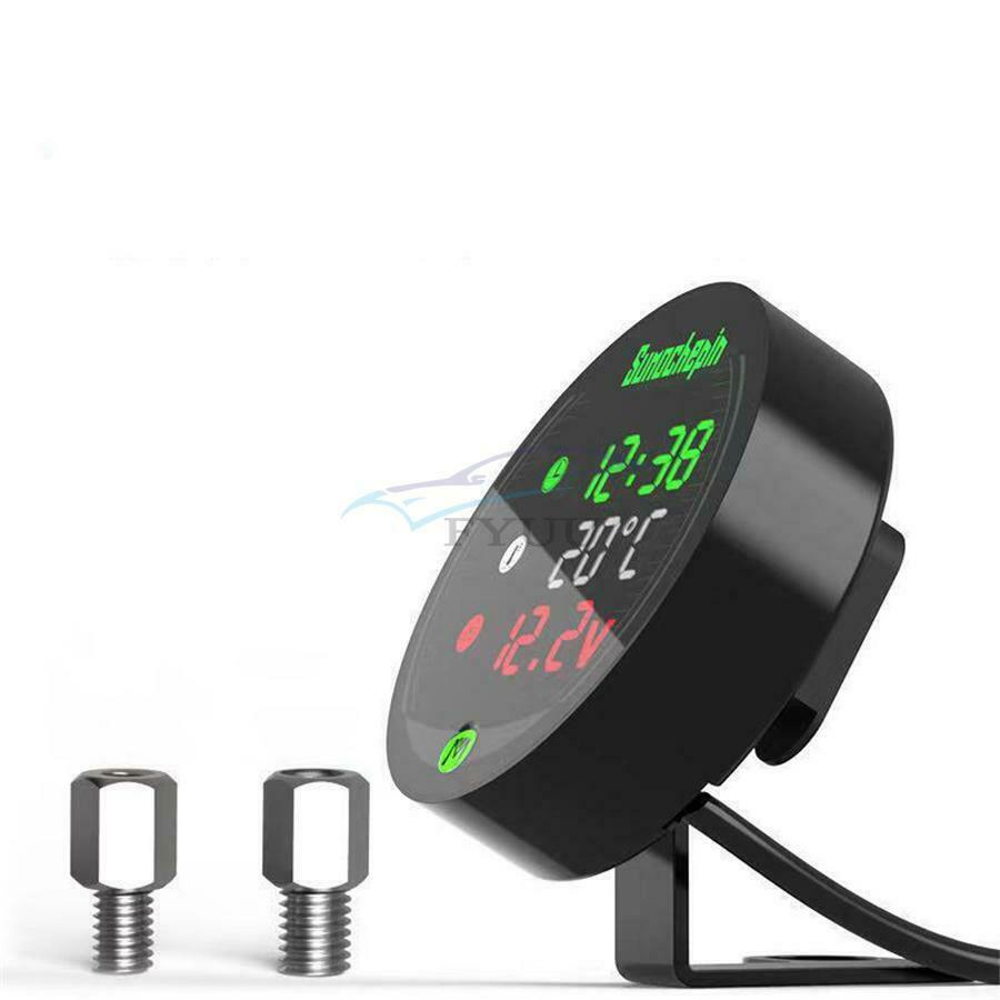 12.5 x 10.8 x 5CM 5 in 1 Motorcycle LED Voltmeter Thermometer Black Waterproof