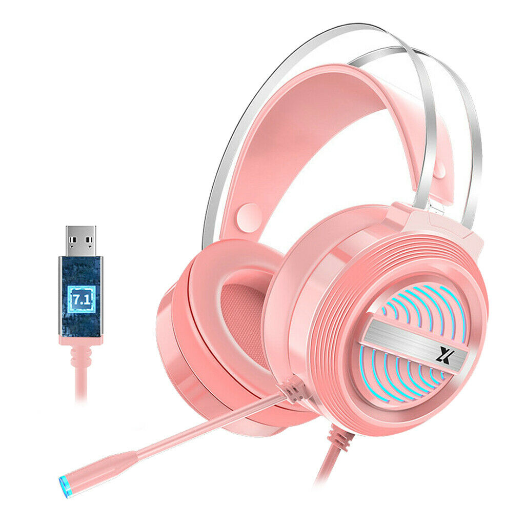 7.1 Wired USB Gaming Headset with Mic 7 LED Light for  - pink