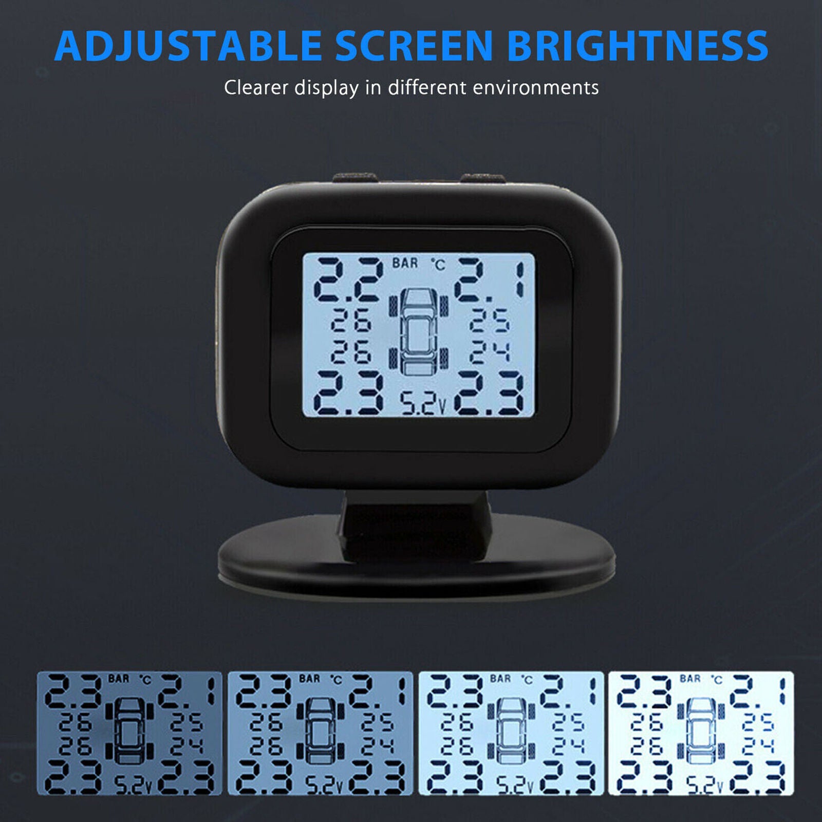 Wireless USB TPMS LCD Car Tire Pressure Monitoring System + 4 External Sensors