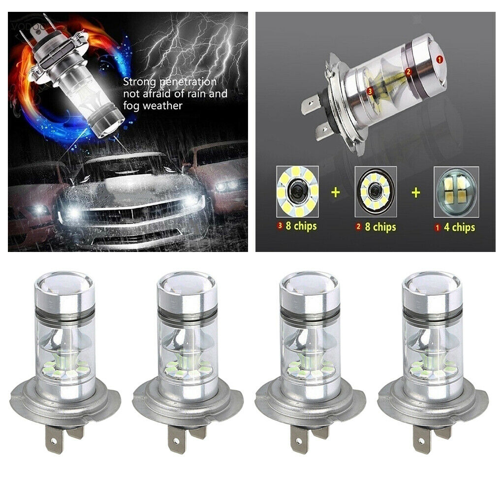 4Pcs Mini Bright 8000K 100W DC12V SMD Auto Foglight Lamp Bulbs Waterproof H7