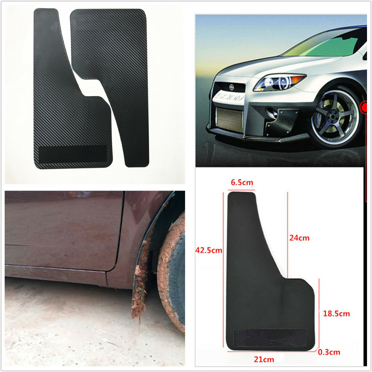 2 Pcs Universal Car Truck Plastic Mudguard Front Rear Wheel Carbon Filber Look