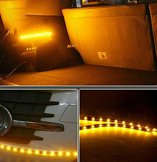 2x Amber 5050 chip 24 inch 36 LED Waterproof Flexible Strip BLACK PCB board