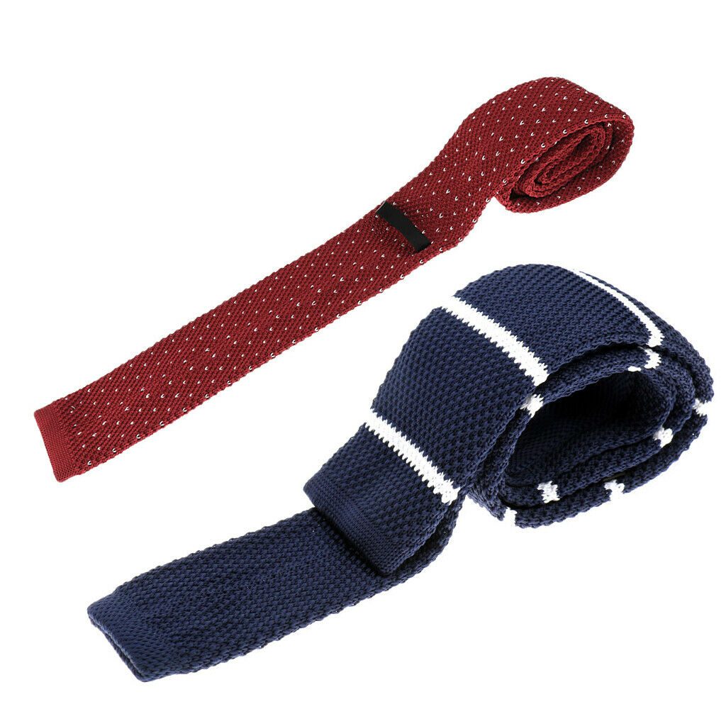 2pcs Gentleman Mens Casual Knit Knitted Flat Ties, Narrow Woven Necktie, Cravate