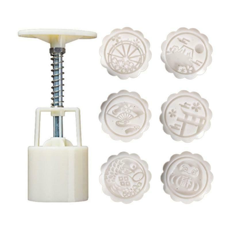 Mid-autumn Festival 50g Plastic Moon Cake Moulds 1 Plunger and 6 Stamps