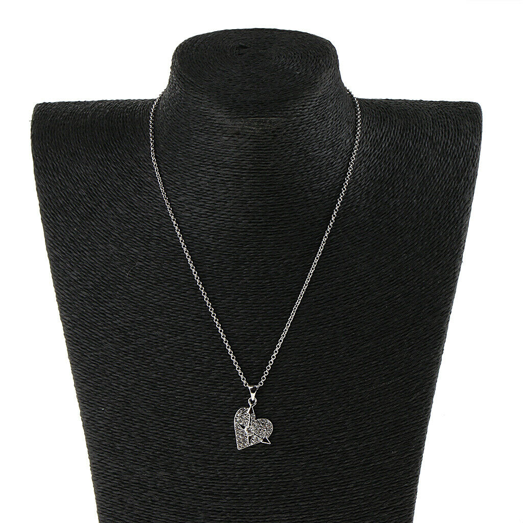 Full Rhinestone Paved Love Heart Double Arrow Pendant Chain Choker Necklace